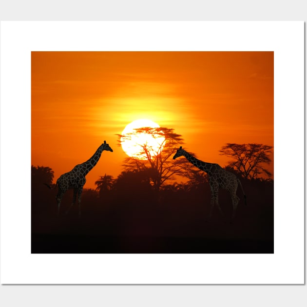 Sundown with Giraffes on Safari in Kenya / Africa Wall Art by T-SHIRTS UND MEHR